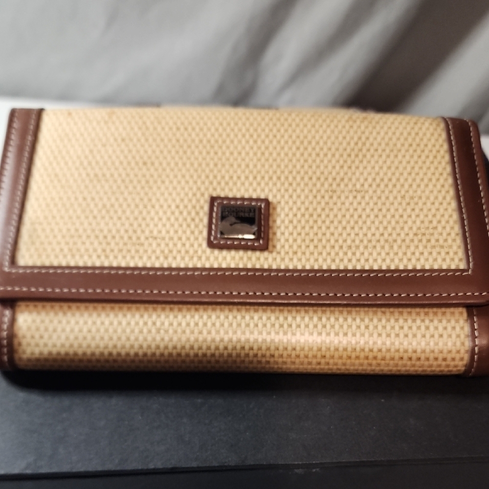 Dooney & Bourke Woven Tan and Brown Clutch